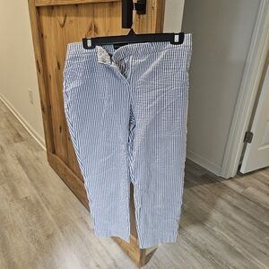 Adrienne Vittadini Striped Blue and White Searsucker Crop Pants.